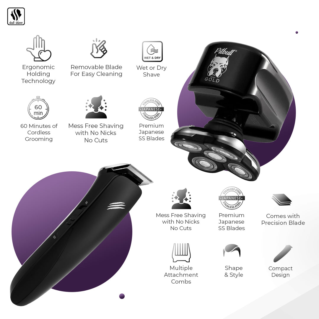 Pitbull Gold Plus Head and Face Shaver & Baby Beast Trimmer Combo