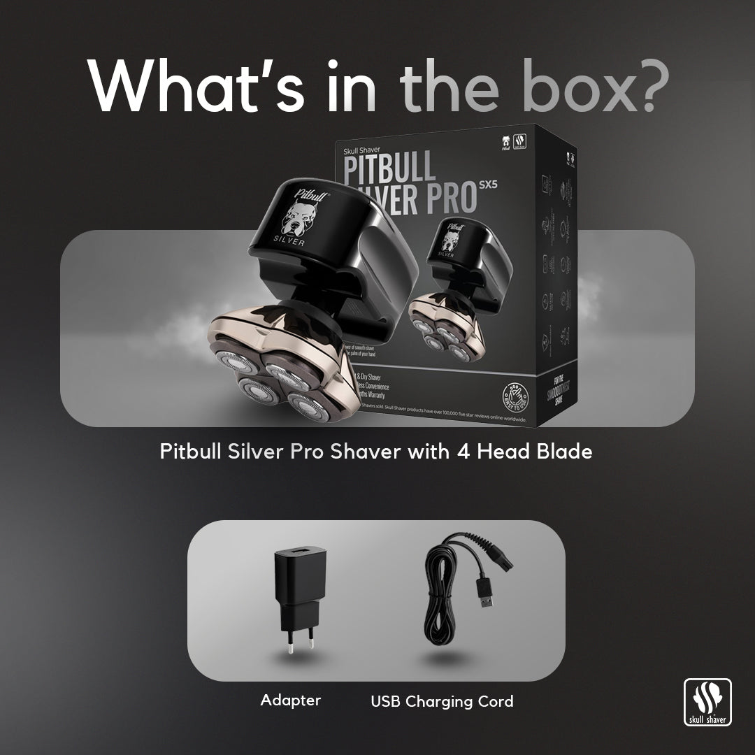 Pitbull Silver PRO SX5 Shaver | Smooth, effortless grooming for head & body | Built with PRO 4-Head Blade System