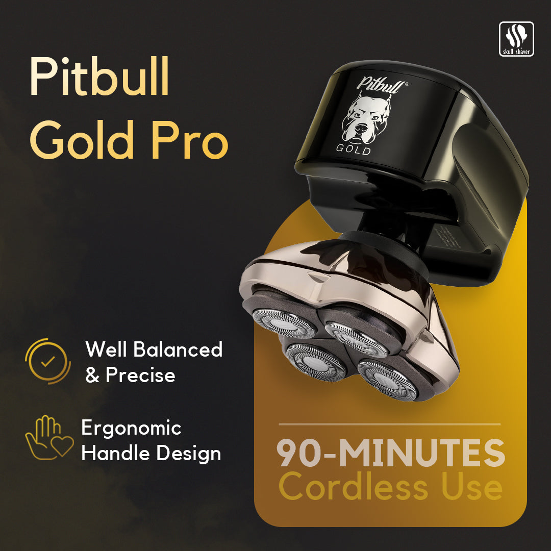 Pitbull Gold Pro GX5 electric shaver featuring a well-balanced, precise design, ergonomic handle, and 90-minute cordless use.