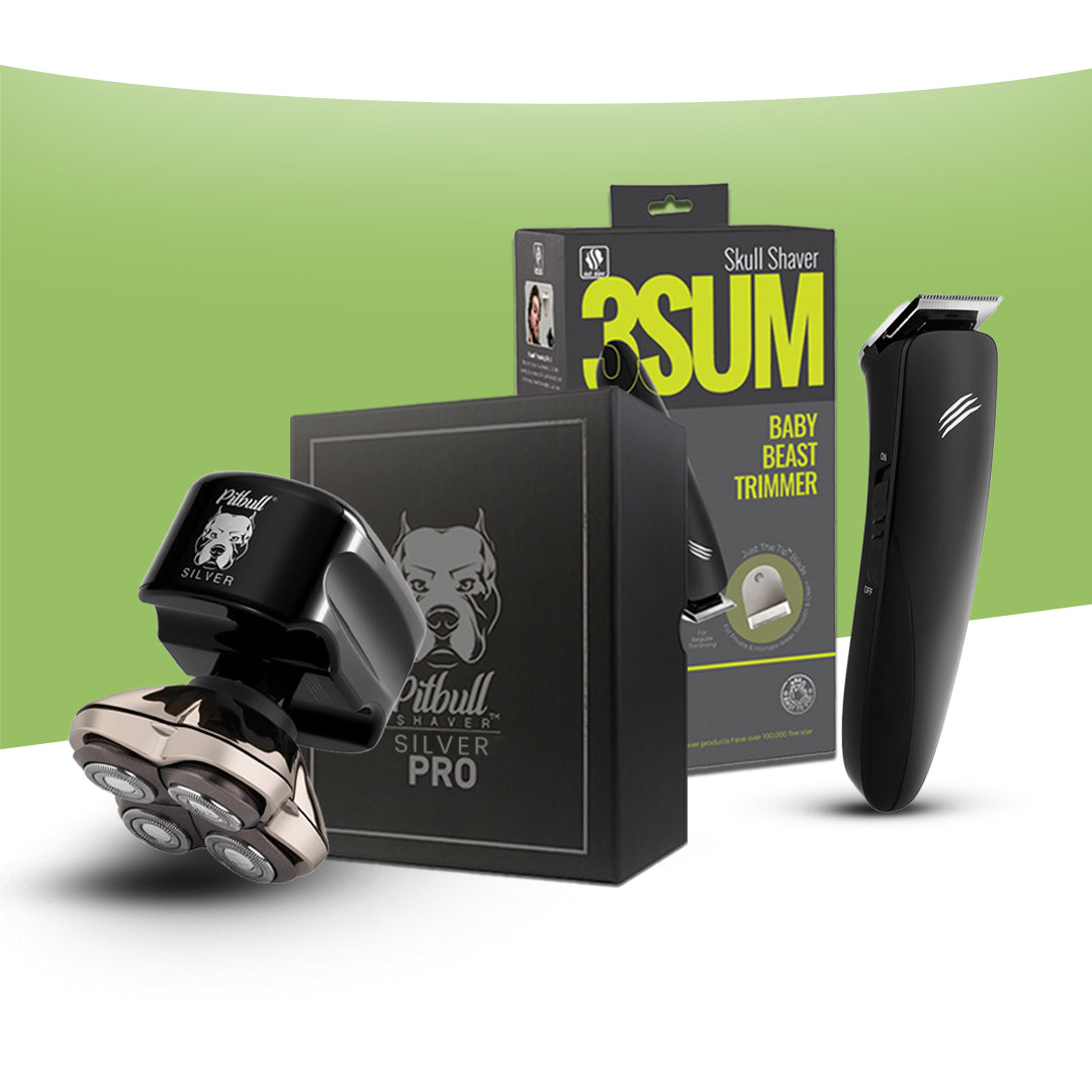 Pitbull Silver PRO Head and Face Shaver & Baby Beast Trimmer 3SUM Combo