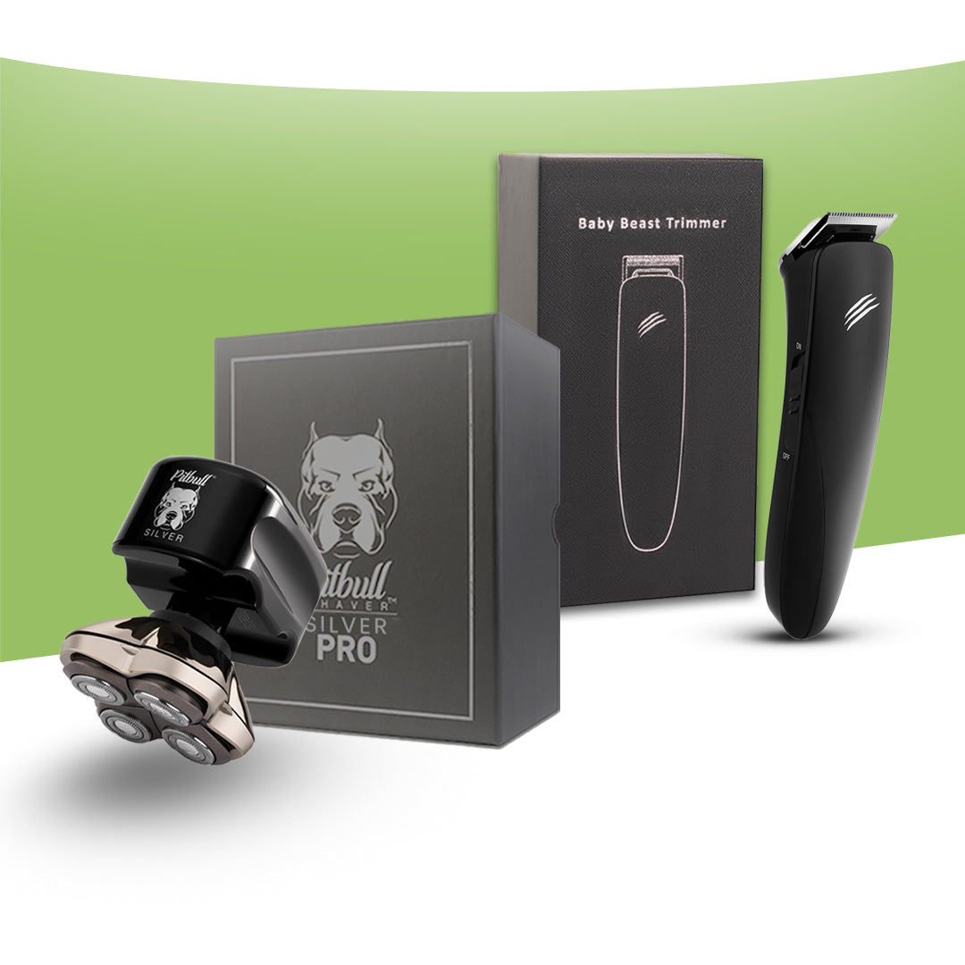 Pitbull Silver PRO Head and Face Shaver & Baby Beast Trimmer Combo