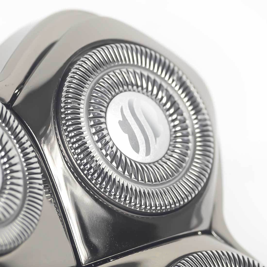 replacement skull shaver forte PRO blade closeup view to show beveled shaving foil